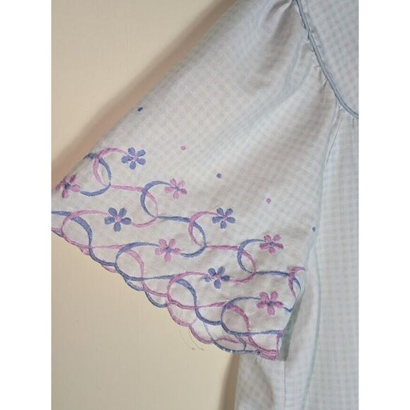 Vintage Its A Charm Womens Floral Embroidered Long Gingham Nightgown Cottagecore - Picture 4 of 9